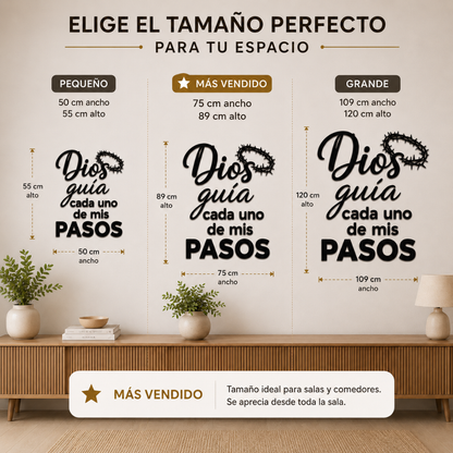 Tabla de tamaños disponibles para la placa Dios Guía Mis Pasos