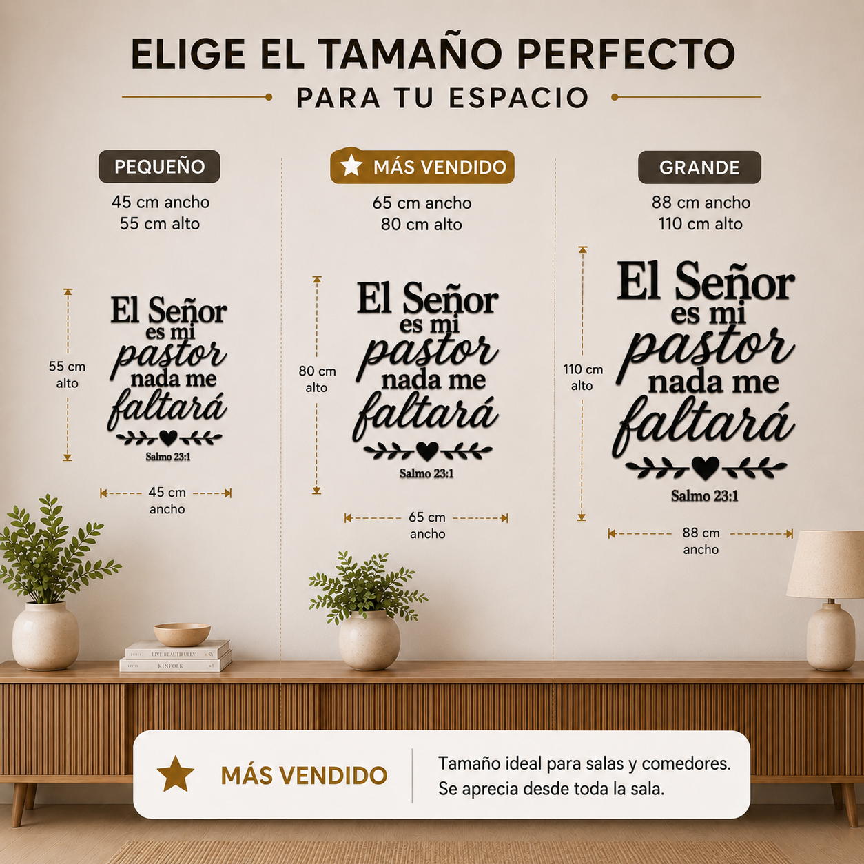 Tabla de tamaños disponibles para la placa Salmo 23:1