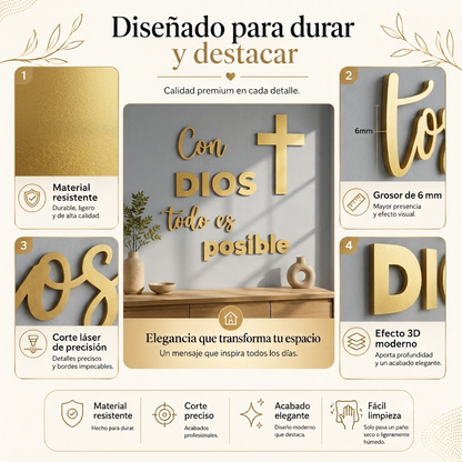 Con Dios Todo Es Posible | Decoración MDF Dorado