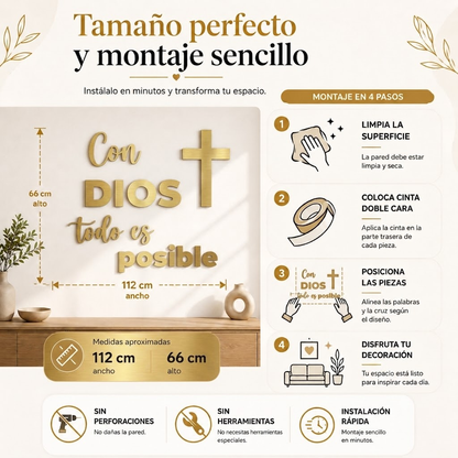 Con Dios Todo Es Posible | Decoración MDF Dorado