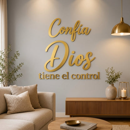 Confía Dios Tiene El Control | Decoración MDF Dorado