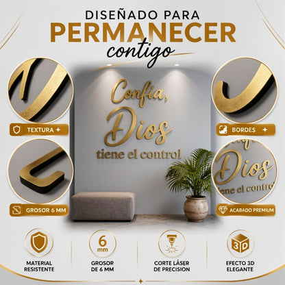 Confía Dios Tiene El Control | Decoración MDF Dorado