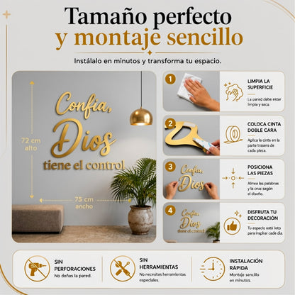 Confía Dios Tiene El Control | Decoración MDF Dorado
