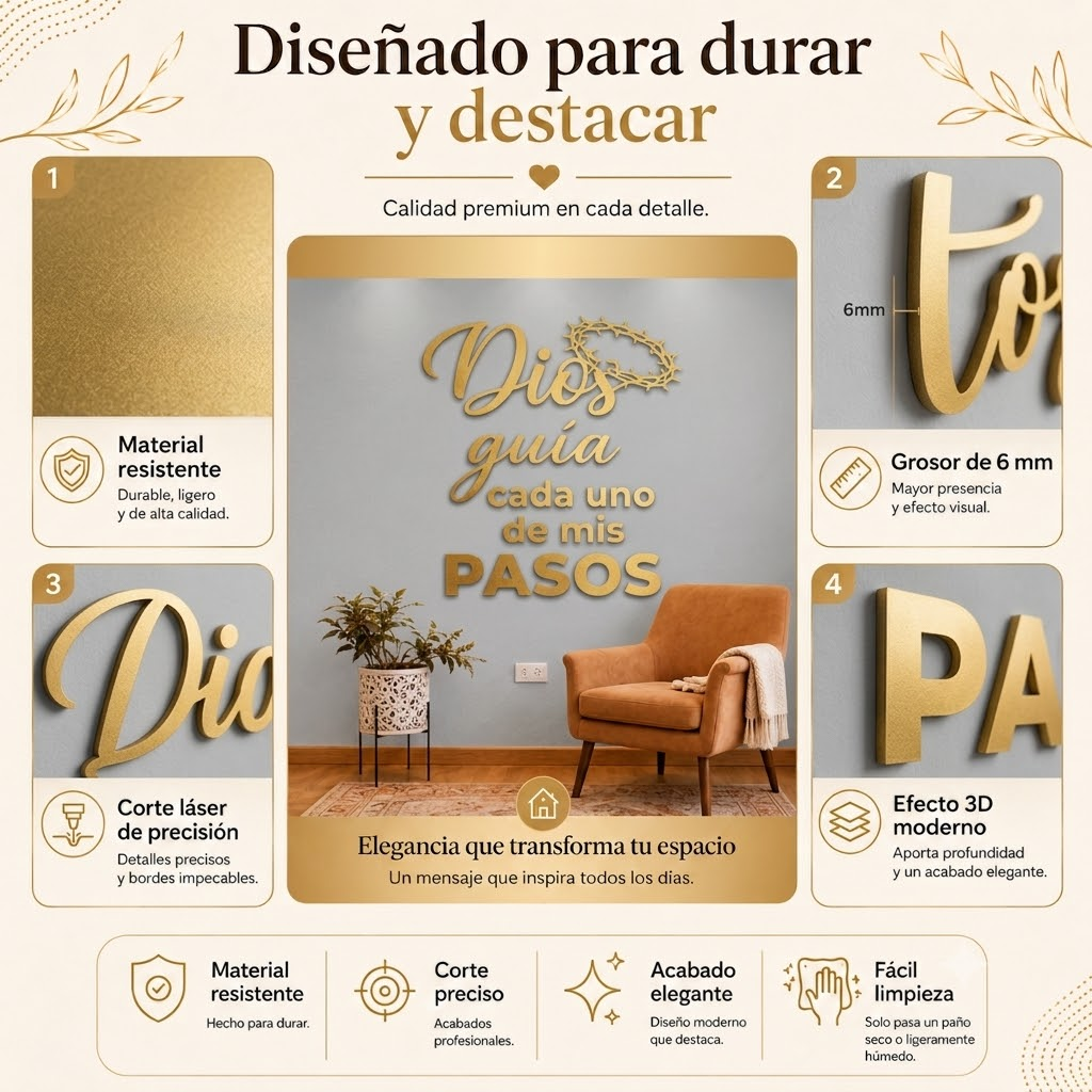 Dios Guía Mis Pasos | Decoración MDF Dorado