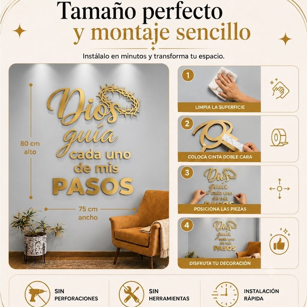 Dios Guía Mis Pasos | Decoración MDF Dorado