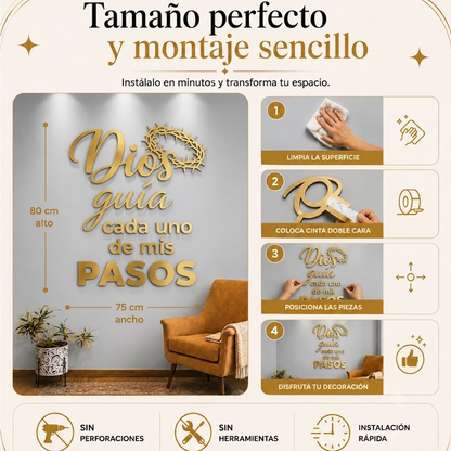 Dios Guía Mis Pasos | Decoración MDF Dorado