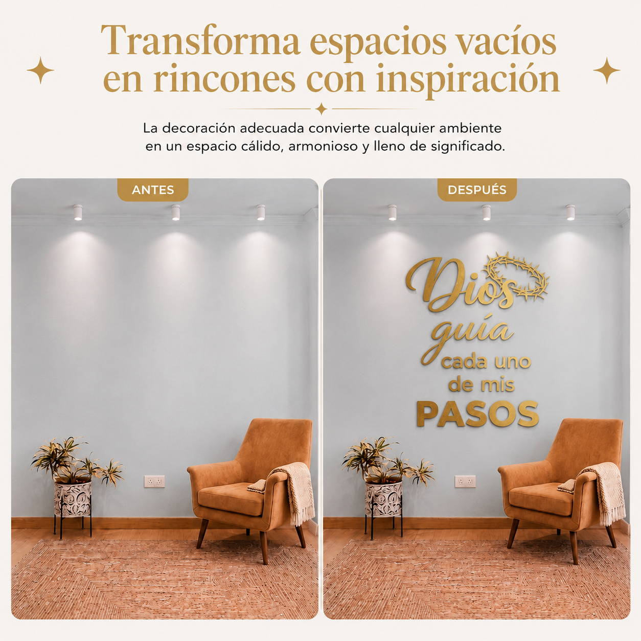Dios Guía Mis Pasos | Decoración MDF Dorado