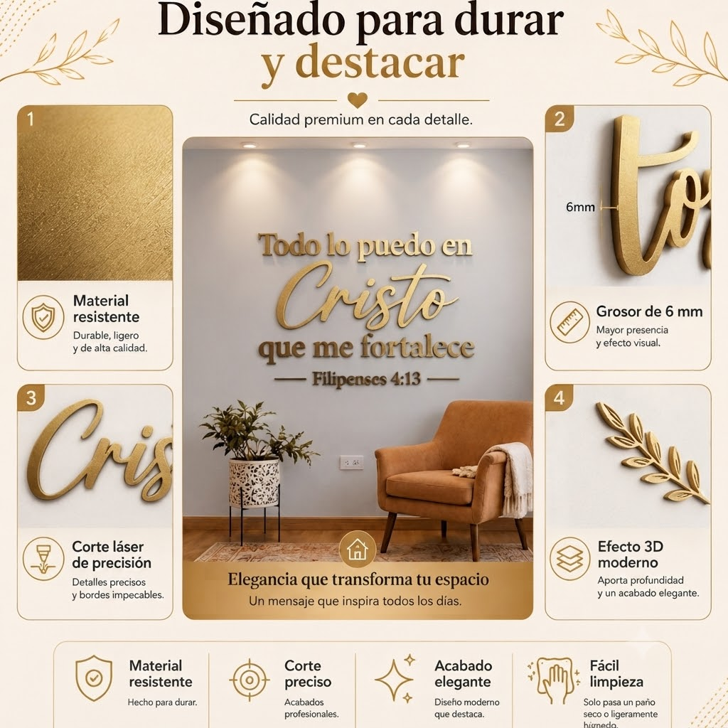 Filipenses 4:13 | Decoración MDF Dorado