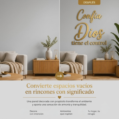 Confía Dios Tiene El Control | Decoración MDF Dorado